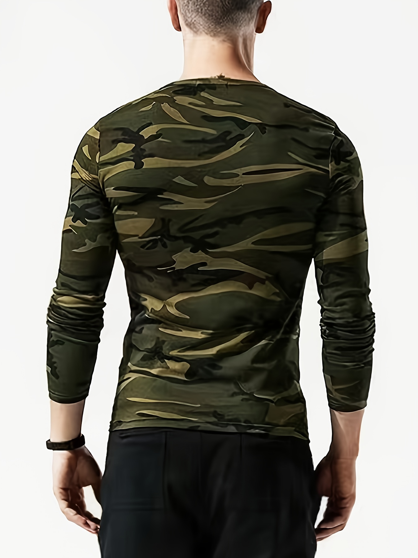 mens camo long sleeve t shirt athletic crew neck tee heat - Temu