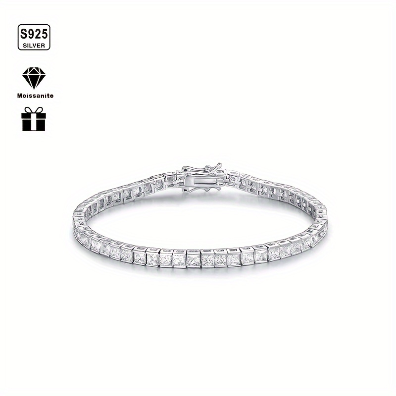 

1pc S925 Sterling Silver With 3mm*3mm Zirconia Tennis Bracelet, Men's And Women's| Gemstone Jewelry | Gifts For Him | Gifts For Her | Birthday | Wedding | Anniversary | Engagement |