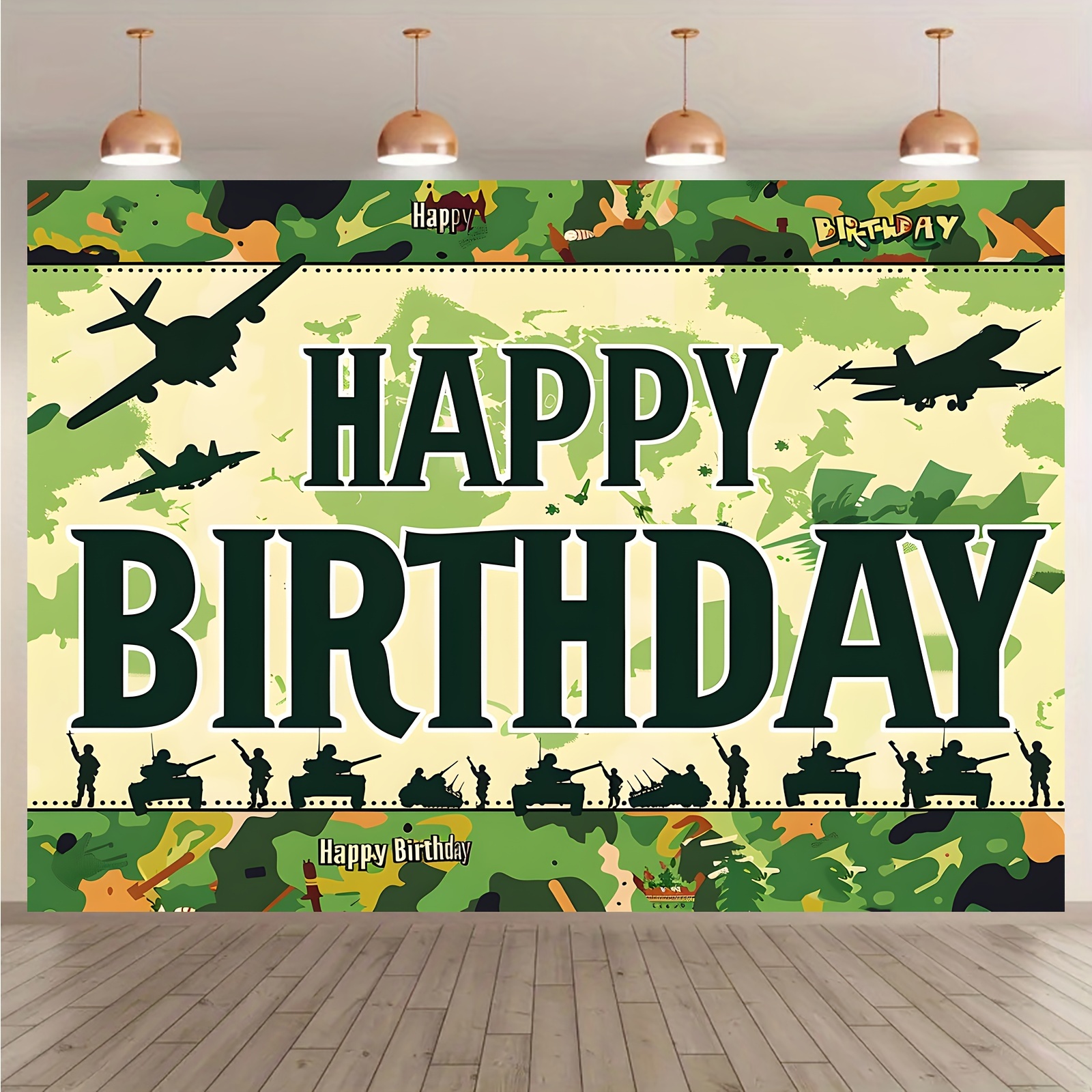 Ulikitty Camouflage Happy Birthday Banner - Large 70.8x47.2" Military Theme Party Decor