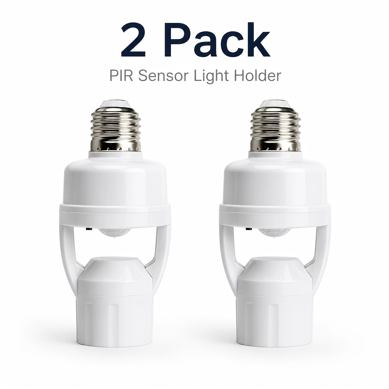 2-Pack Infrardeči senzorji gibanja, Plug and Play | PIR glava senzorja gibanja | Ne potrebuje stikala, kompatibilna glava za žarnico E27, baza
