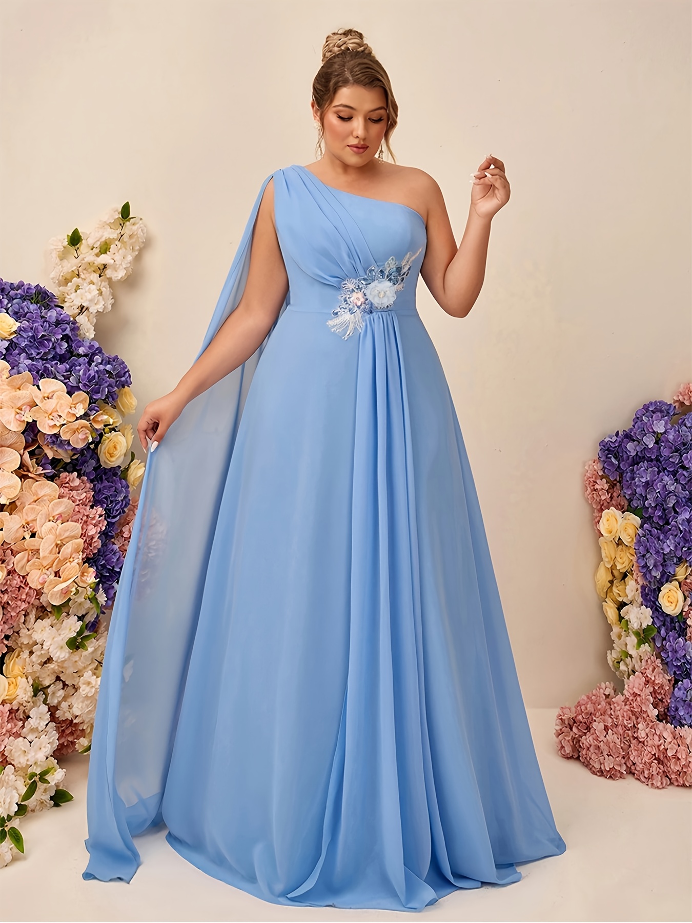 light blue plus size bridesmaid dresses 2025 Steel Blue Bridesmaid Dresses Plus Size Flutter Sleeve V Neck Steel Blue / Customization / No Waist Chain main image 1