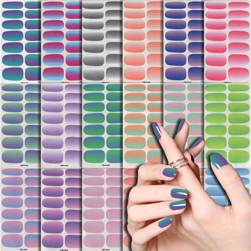 

18pcs Dual-tone Gradient Nail Art Stickers With 6 Files - Self-adhesive, Full Coverage Decals For Easy &