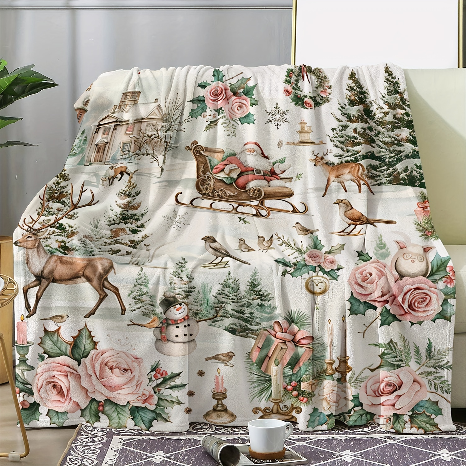 

Festive Vintage : Warm And Soft, Suitable For Sofa, Bed, Car, Office, Camping, Travel - 51x59in (130x150cm) Or 59x78.7in (150x200cm)