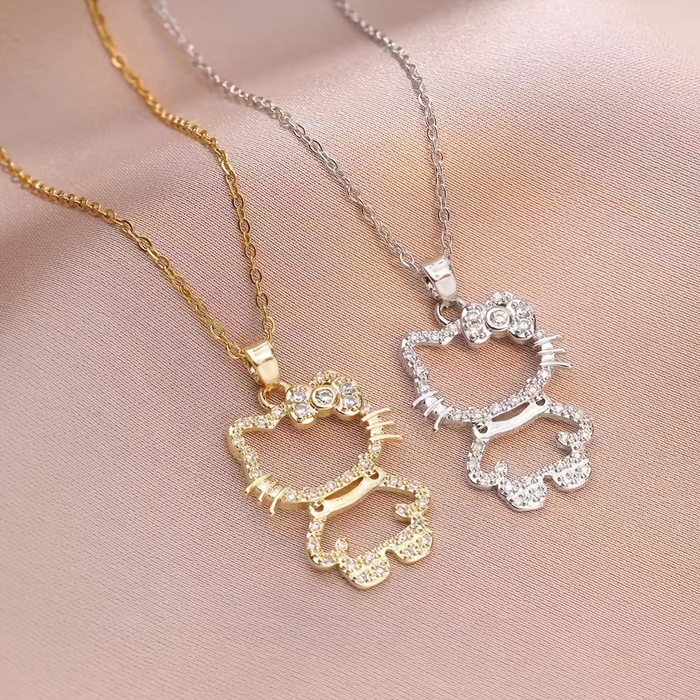 

Sanrio Hello Kitty Pendant Necklace, Luxury Hollow-out Design, Golden & Silvery Tones, Elegant Full Decor, Clavicle Chain For Women, Sanrio