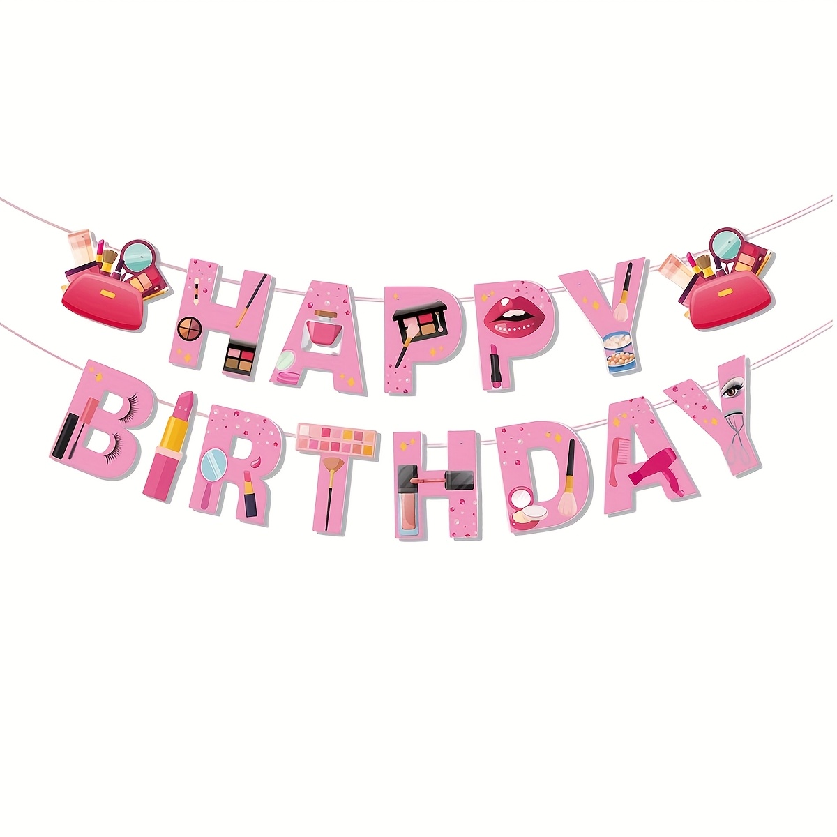 Image of 1 Set Birthday Party Cosmetic Decoration Banner Makeup Theme Birthday Party Decoration Party Banner, Bunting