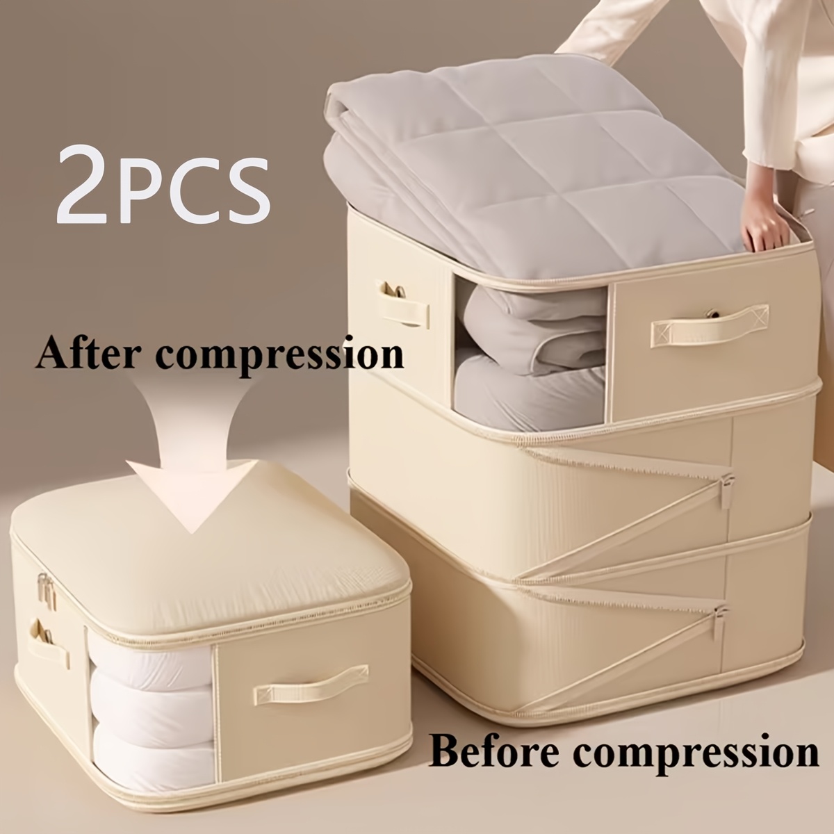 TEMU 2pcs Large-capacity -duty Nylon Compression Bags | Dust-proof, & Mildew-resistant, 40% Space, Zipper Closure, Perfect For Clothes, Quilts,