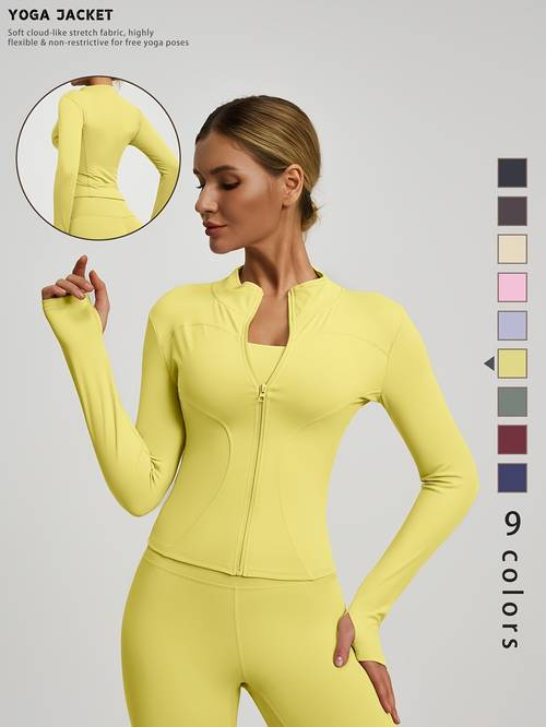 womens activewear fashion yoga windproof jacket top suitable long sleeve thumb hole for fitness sports quick breathable stretch open front shirt
