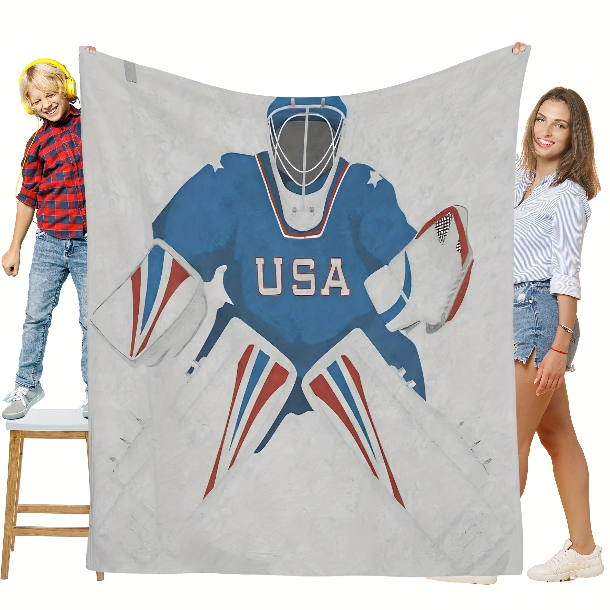 Flannel Blanket Usa's Hockey Pattern Warm Soft Lightweight - Temu