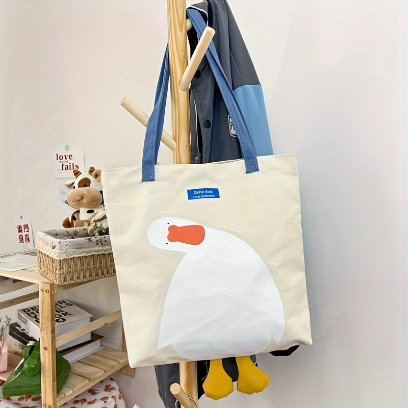 Creative 3d Cartoon Duck Canvas Tote Bag, Large Capacity Shoulder Bag, Fun Duck Pattern Canvas Handbag, Suitable For School, Work, And Vacations