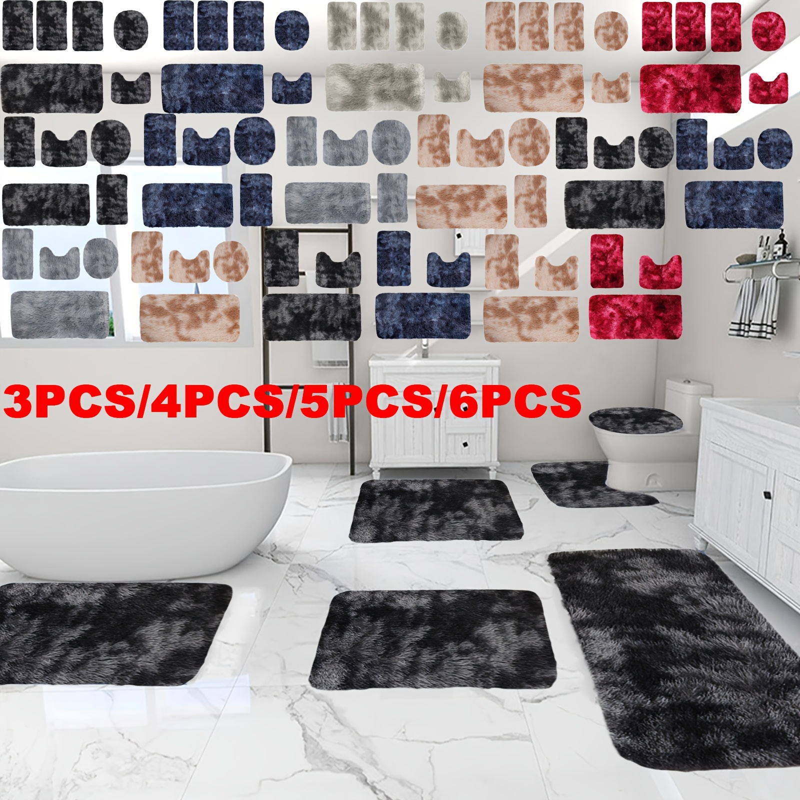 

Ultra- Fleece Bath Mat Set - Mixed Colors, Non-slip & Absorbent, Machine Washable, For Shower And Toilet Area, 3pcs/4pcs/5pcs/6pcs/ Bathroom Carpet,