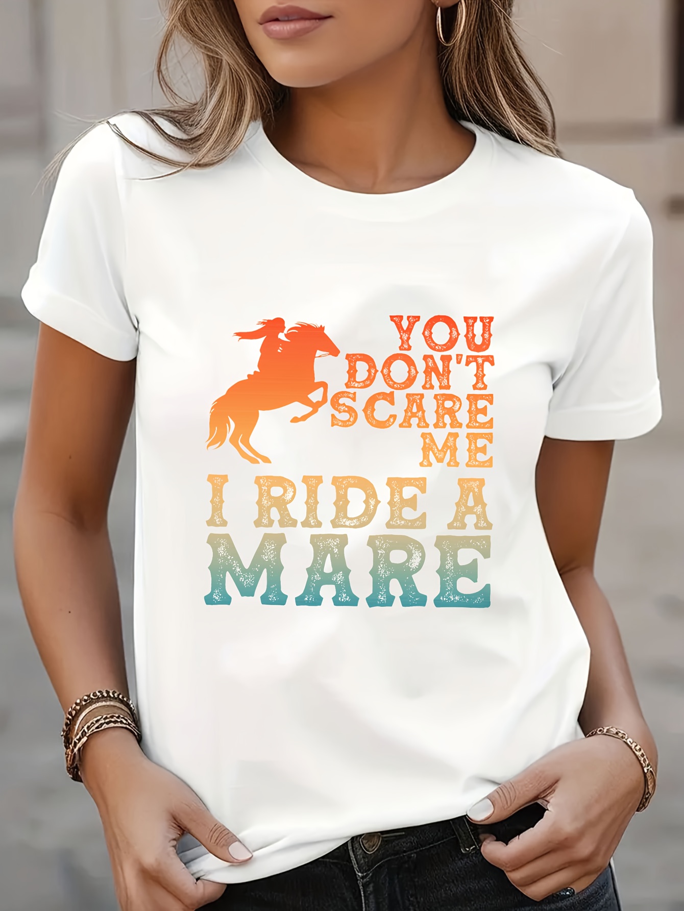 t shirt blanc femme graphisme cheval vibrant impression ne Temu