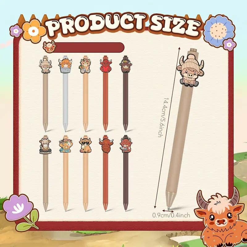 20pcs cute highland cow printed pens black ink retractable highland cow pen set cartoon highland cow gift set school home office stationery theme holiday gifts accessories gifts for colleagues Product details 4