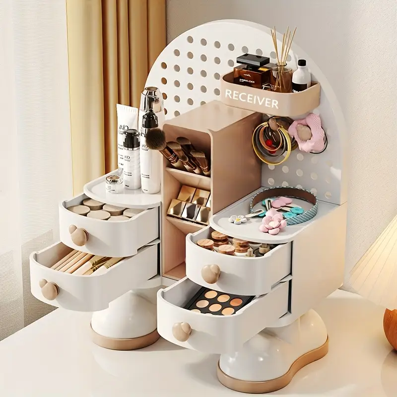 1pc creative jewelry storage box with drawer storage artifact multi functional office desktop storage box suitable and light beige care products jewelry office supplies jewelry boxes Product details 4