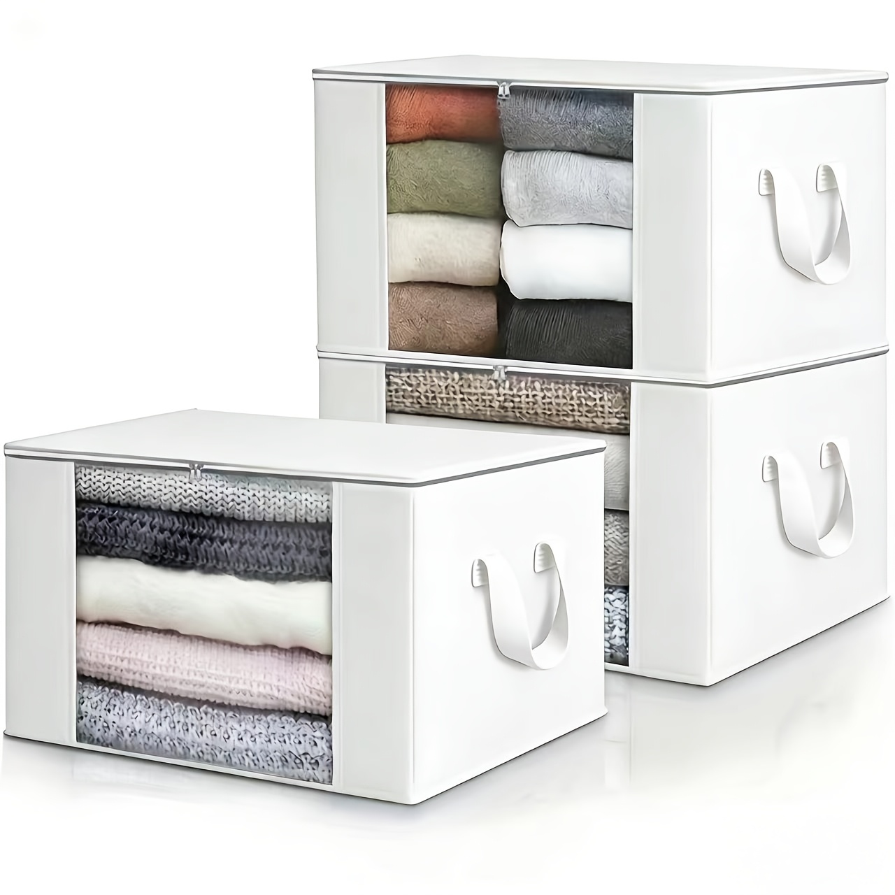 Image of 3pcs Large Capacity Foldable Fabric Storage Bins, Collapsible Blanket Storage Bags, For Organizing Bedroom, Closet, Clothes, Dorm, Spa And Wardrobe Storage Containers (), Under-bed Storage