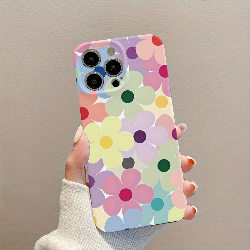 TEMU 1pc Étui de Téléphone et Coloré avec Fleurs d'Été, Antichoc et Résistant, Compatible avec iPhone 17, 16, 15, 14, 13, 12, 11, 8, 7, X, XS, XR,