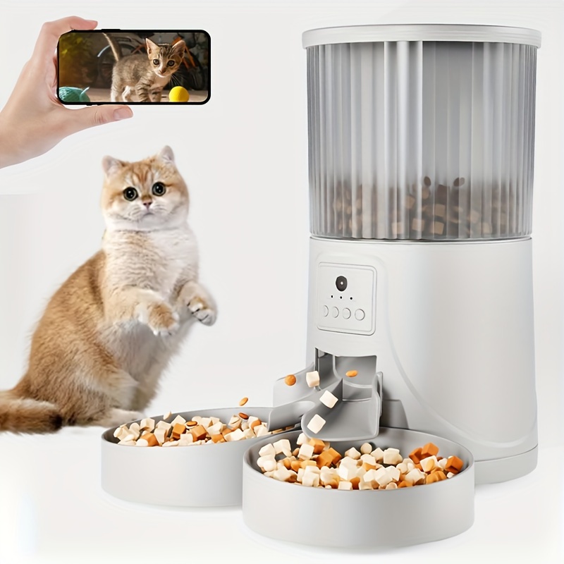 Feeder with Camera Automatic Cat Dog Food Dispenser HD App Viewing Audio Timed Meals Low Dual Trays