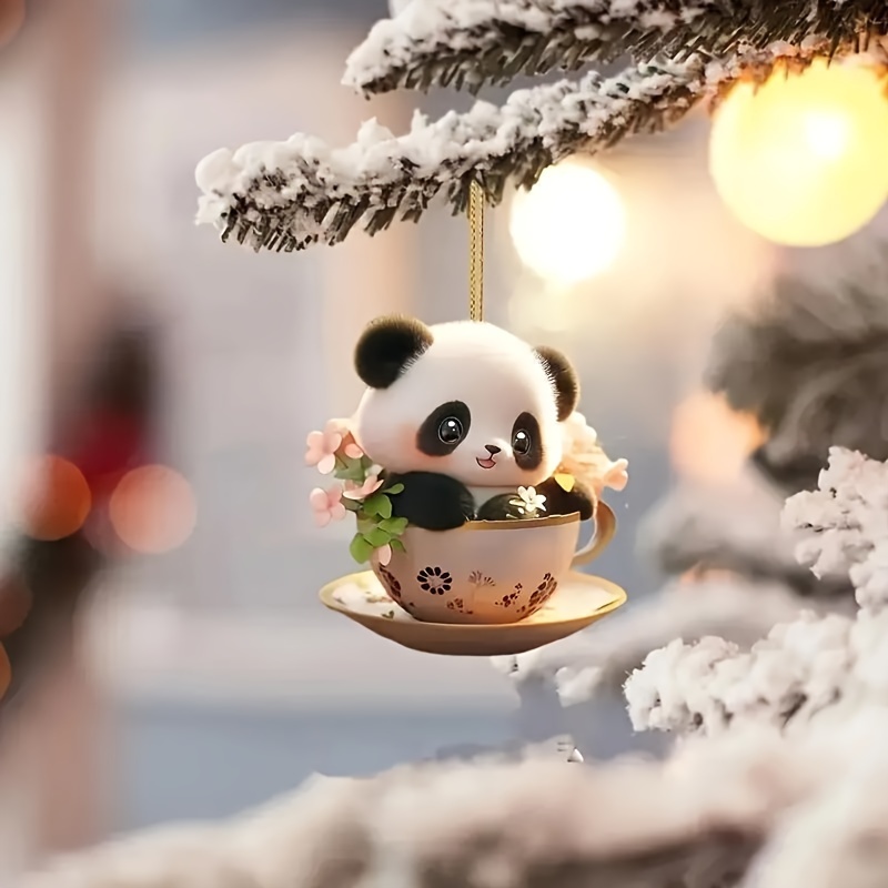 

Acrylic Panda Teacup Hanging Ornament - Versatile Charm For Mirror, Bag, And Keychain - Festive Decoration For Christmas, , Thanksgiving, Featherless Design - Ideal For Home And Travel Use