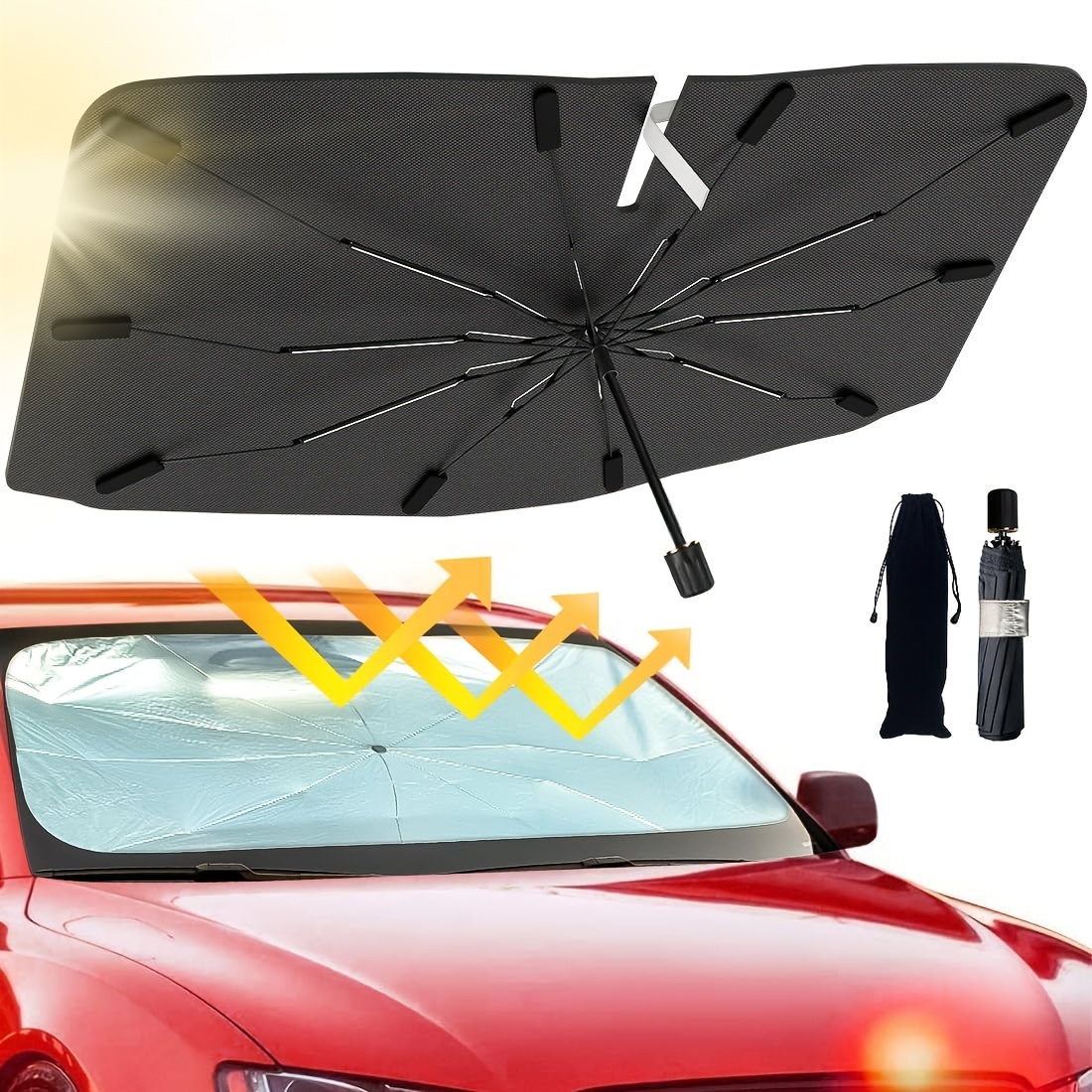 TEMU Car Sunshade For Sun Protection And Heat Insulation, Foldable Car Interior Sunshade, Essential For Summer, Prevents Car Overheating