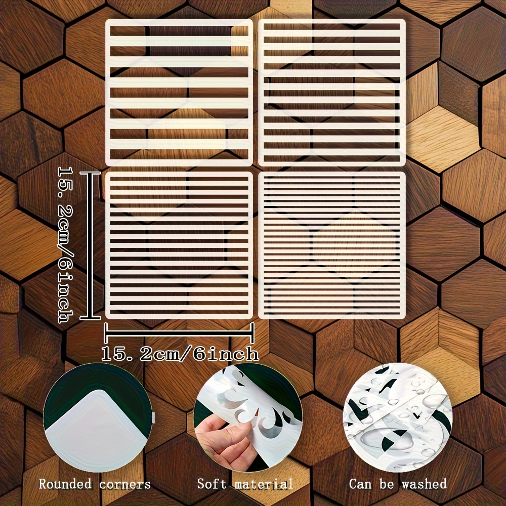 TEMU 4 plantillas de rayas, plantilla de rayas de 6X6 pulgadas, que contiene estilos de rayas diferentes