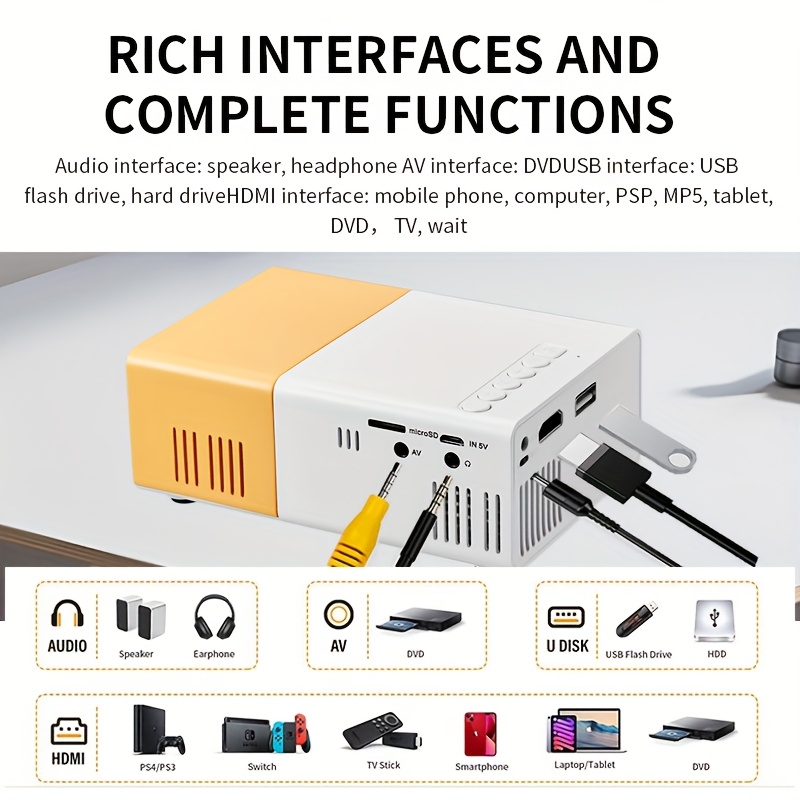 portable led mini projector with  , usb-powered compact movie projector, built-in speakers, compatible with smartphone, tablet, laptop, usb drive - home theater,  , gifts - orange & white  , mini portable projector, personal cinema, stylish accent, reliable performance, tech lovers,   compatible, highdefinition display, movie enthusiasts details 3