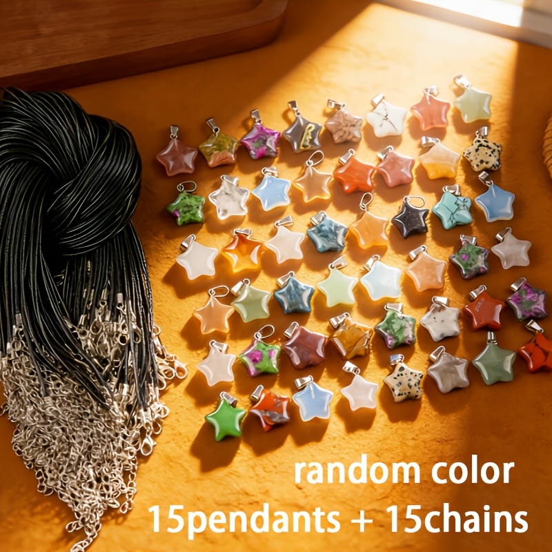 TEMU 15pcs Star-shaped Pendant With Black Necklace Cord, Loose Chakra Charms, Suitable For Necklaces, Bracelets, Earrings, Jewelry, And Of Clothing