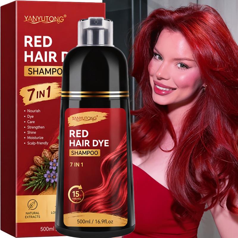 500ml Red Hair Dye Shampoo, Natural Plant Pigments, To The Scalp, Quickly Covers Gray Hair, Suitable For Men And Women