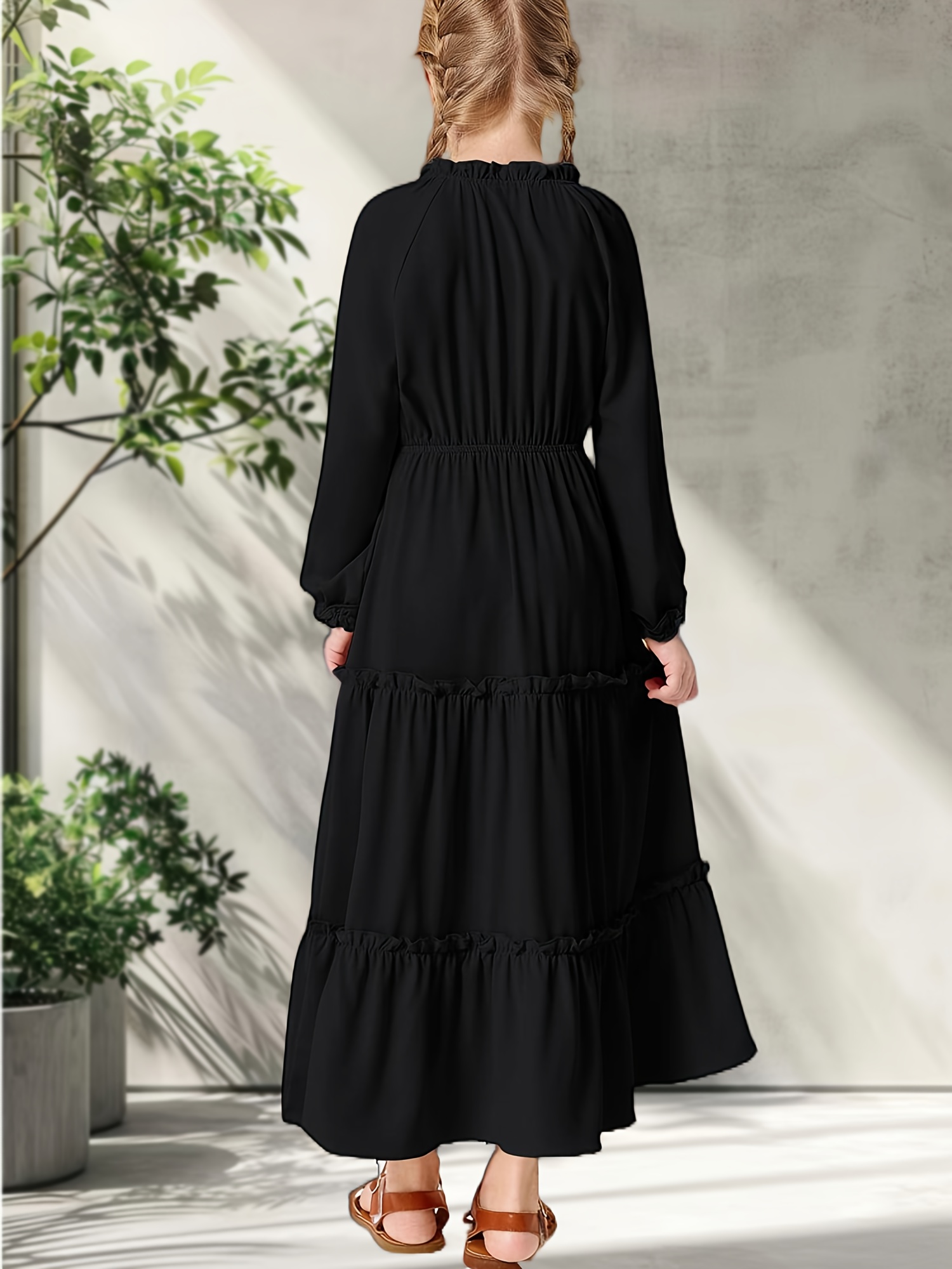 girls long sleeve ruffle dress tiered v neck maxi raglan - Temu