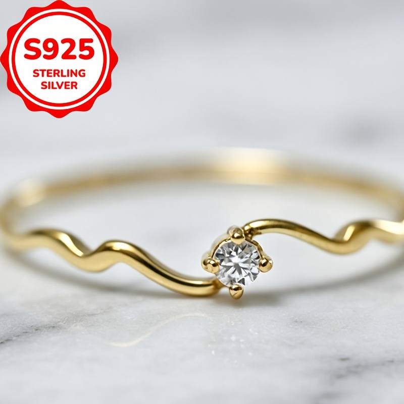 Women's S925 Silver Irregular Curve Wave Design Ring