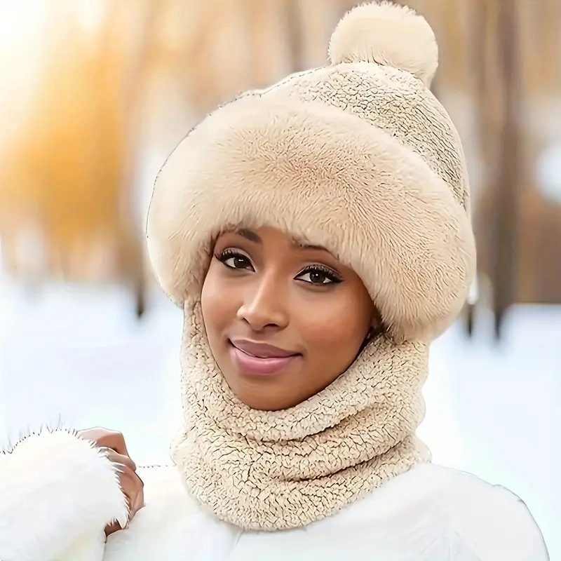 Plush Soft Winter Beanie Hat Neck Face Cover Cozy Ear - Temu