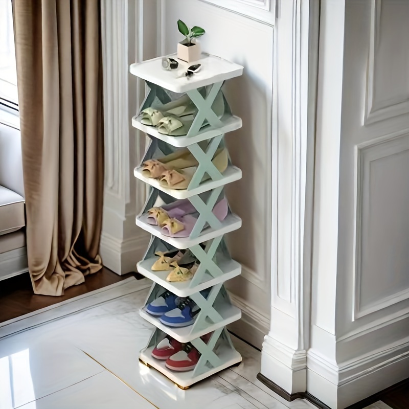 

Multi-tier Plastic Folding Shoe Rack, Stackable And Detachable Space-saving Storage Organizer For Entryway, Hallway, Bedroom, Living Room - Versatile Household Shelf For Shoes And Accessories