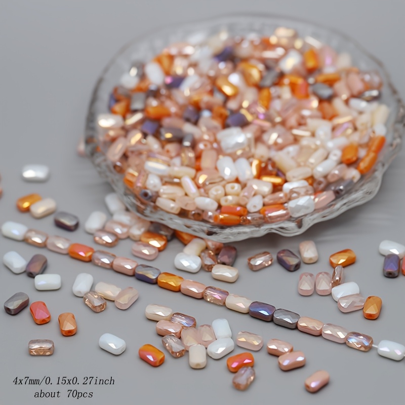 70pcs Mixed-Color 4x7mm Faceted Square Glass Beads