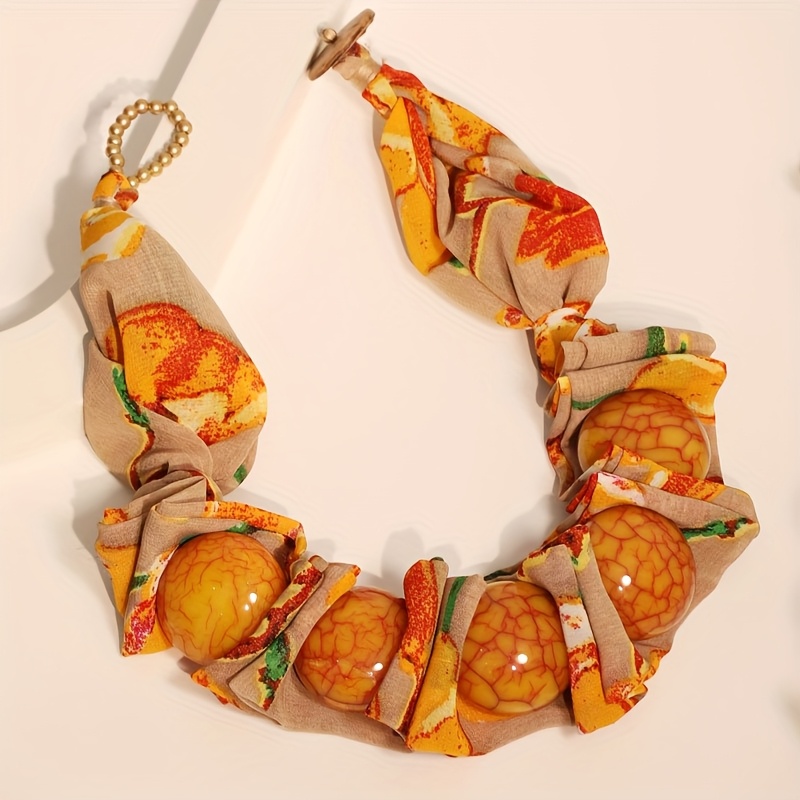 Bohemian Fabric Printed Faux Turquoise Necklace