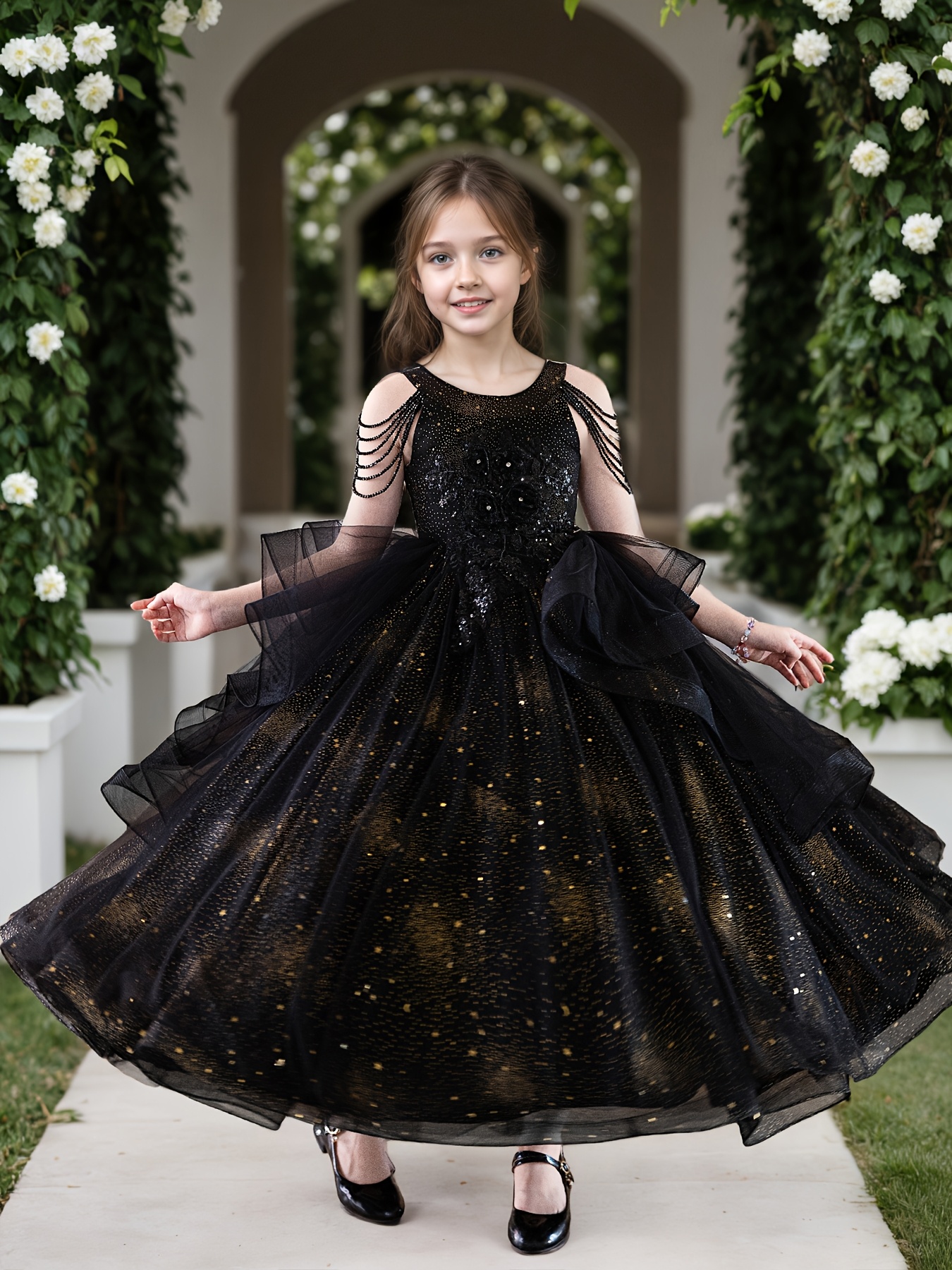 green emerald velvet dress Velvet Rose Patch Girl Party Dress by AS396+ Kids Dream