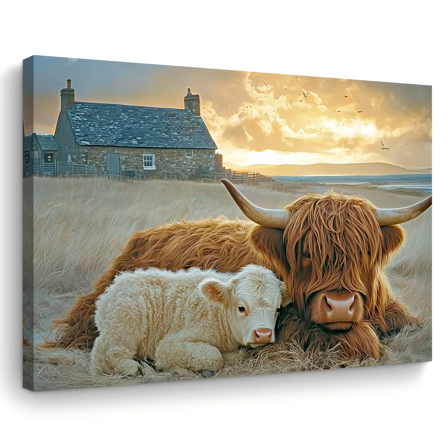 

Room Decor 1pc Highland Cow Canvas , Wooden Rustic Farmhouse Decor, 11.8x15.7 Inches, Bachelor Party Gift, Woven Print For Living Room, Bedroom, Office