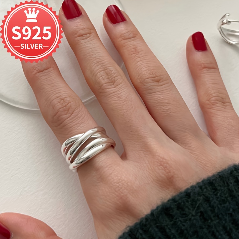 Hypoallergenic 925 Irregular Highlight Line Cross Ring