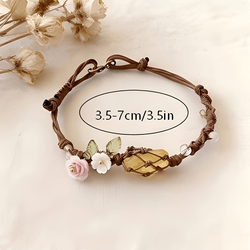 Natural Yellow Crystal Floral Boho Bracelet
