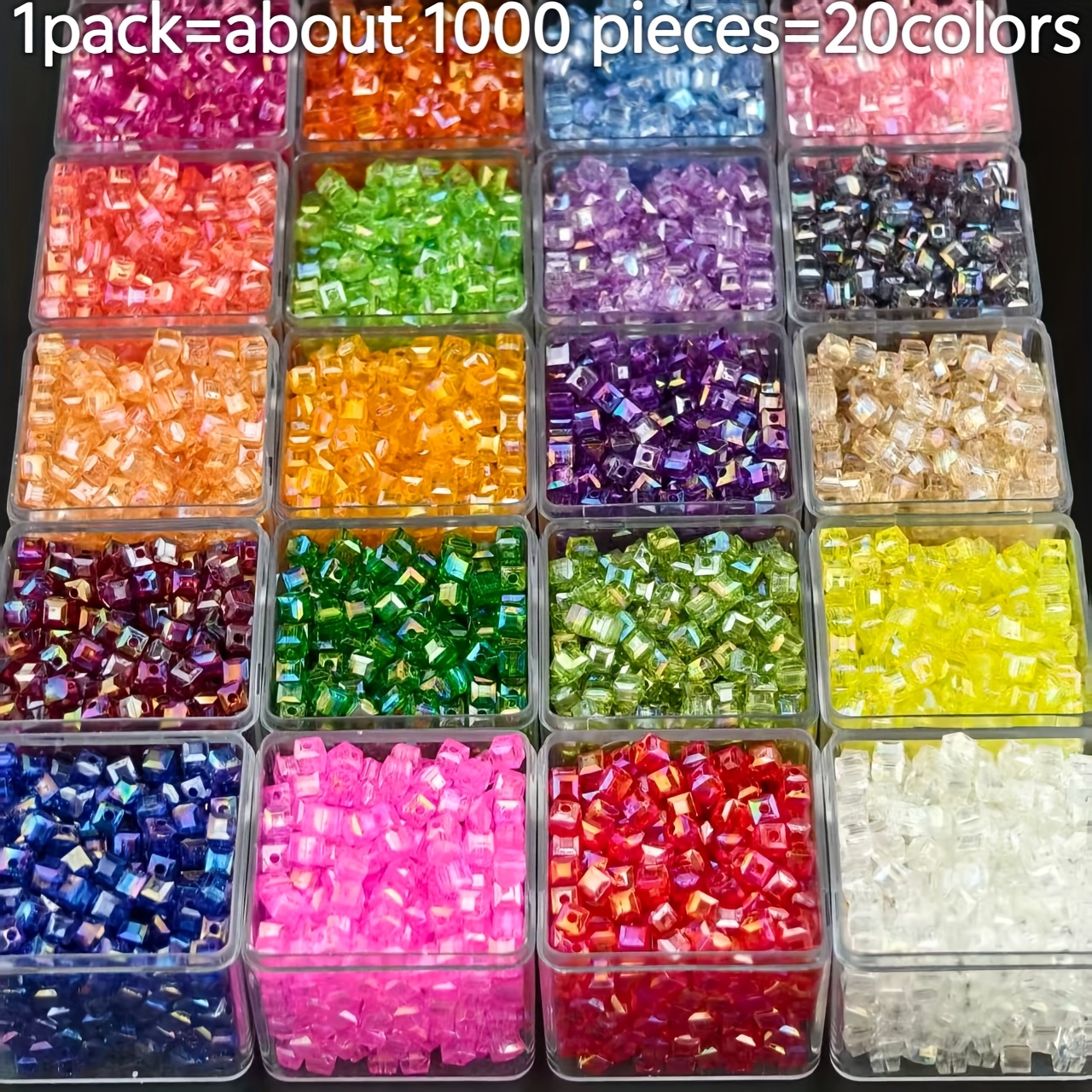 E-shop 1000 Stück 4mm 20 Farben - Vielseitige Acryl Quadratische Perlen Schimmerndes 3D Perlen Set, Geeignet für Handstricken Weihnachten Halloween S,