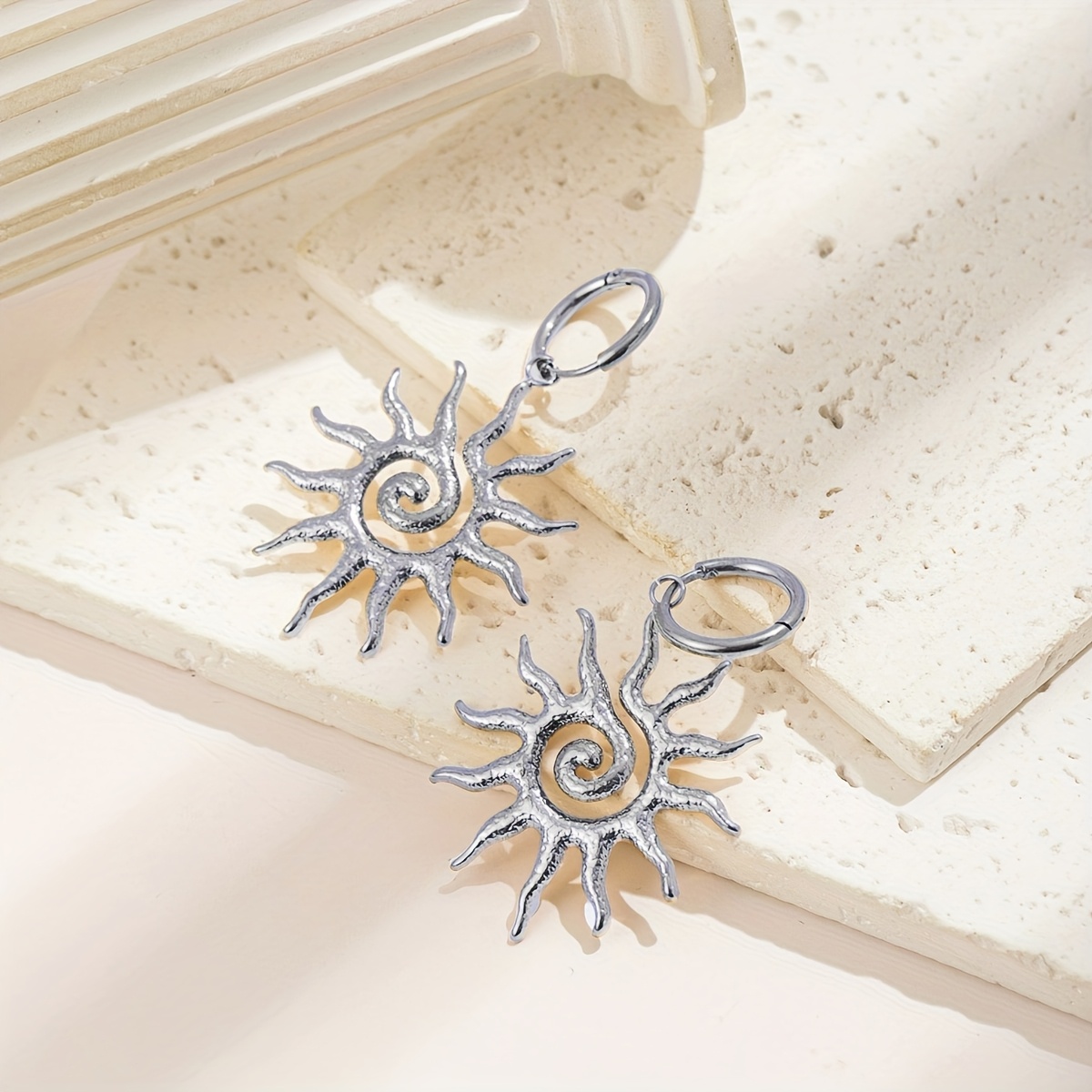 Image of A Pair Of Bohemian-style Sunflower Drop Earrings, Made Of Stainless Steel, Suitable For Women' And Party Wear. Valentine's Day Earrings, Mother's Day Gift, Earrings For