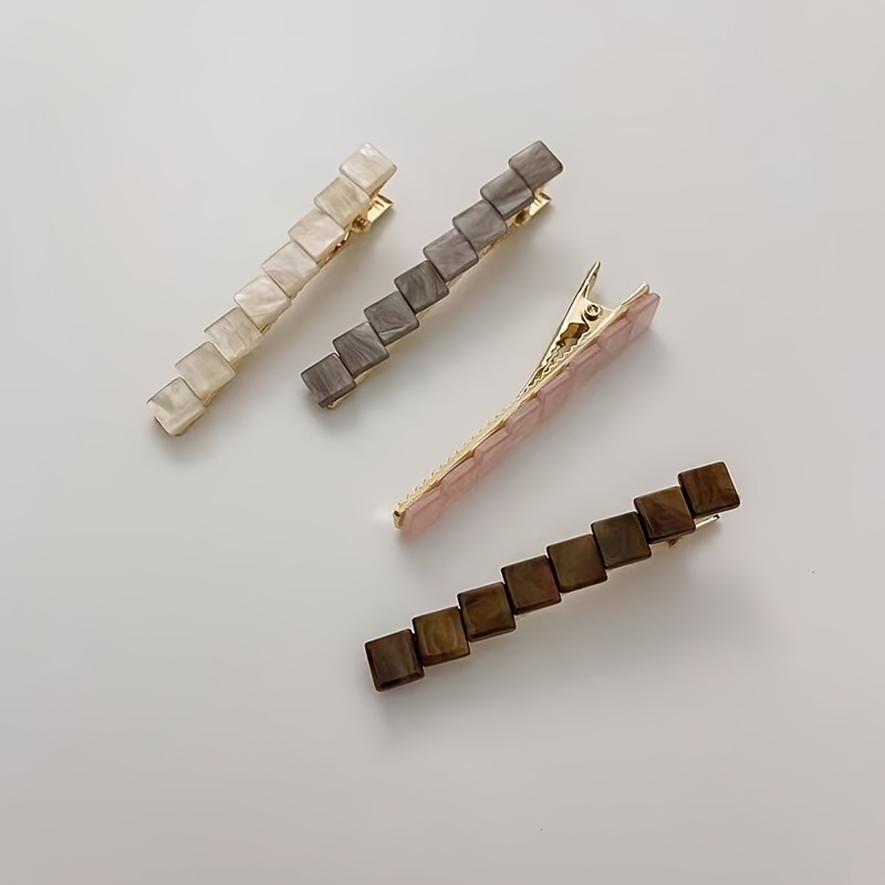 Image of 4pcs Minimalist Square Hair Clips, Women's Side Bangs Decorative Hairpins, Spring-summer New Hairstyle Accessories