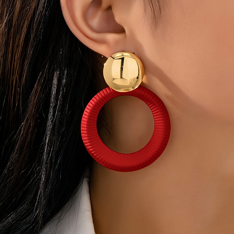 2pcs Colorful Spray-Painted Geometric Striped Circular Earrings