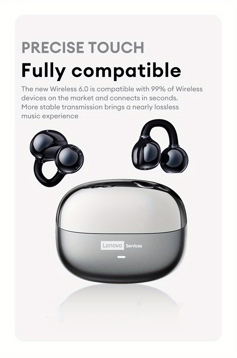 سماعات Lenovo Service LE302 للرجال والنساء، مثالية للترفيه اليومي، سماعات بلوتوث مشبك أذن خفيفة الوزن للغاية 4.4 جرام لعام 2026، بمظهر إكسسوار عصري