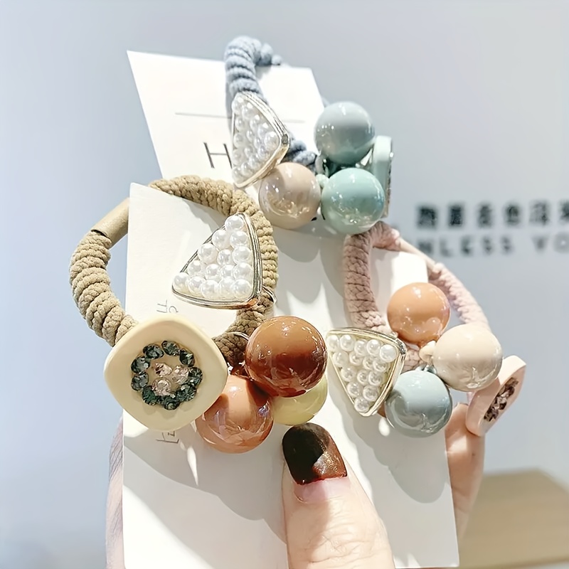 4pcs bohemian colored beaded hair tie set sweet - Temu Oman display picture 1
