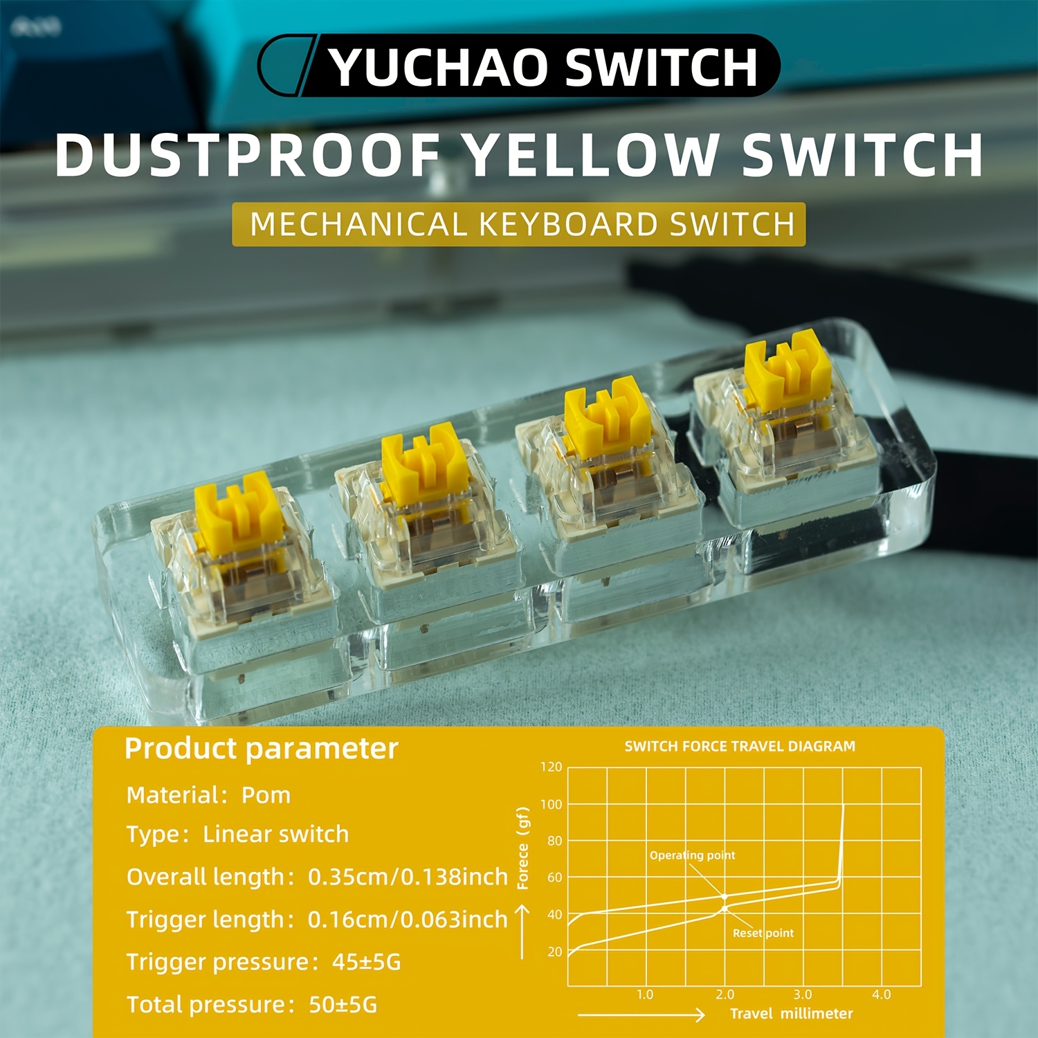 

Yuchao Mechanical Keyboard Switch Dustproof Linear Yellow Switch 3pin Be For Device And Sleeve 35pcs