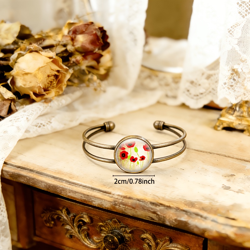 Antique Cyan Double-layer Adjustable Open-end Bangle with Floral Motifs