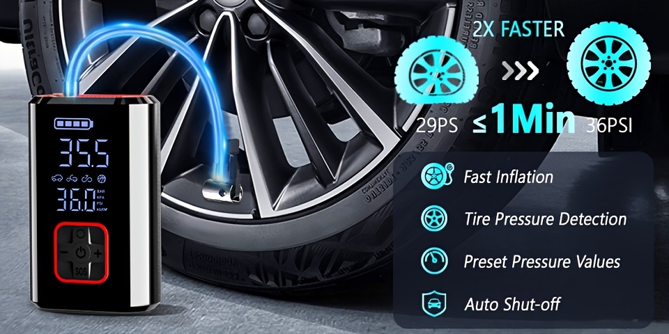 Ophanie 12V Tire Inflator, 160 PSI Air Compressor, Digital Display, LED Light, Compact Design