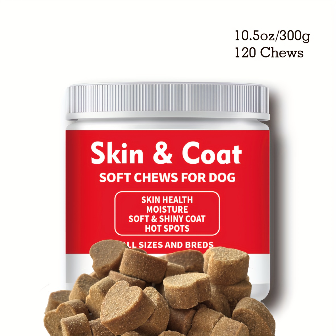 TEMU Salmon Oil Chews For Dogs - Light Beige & Coat Support With -3 Epa/dha, Shedding Control + Supplement, 120