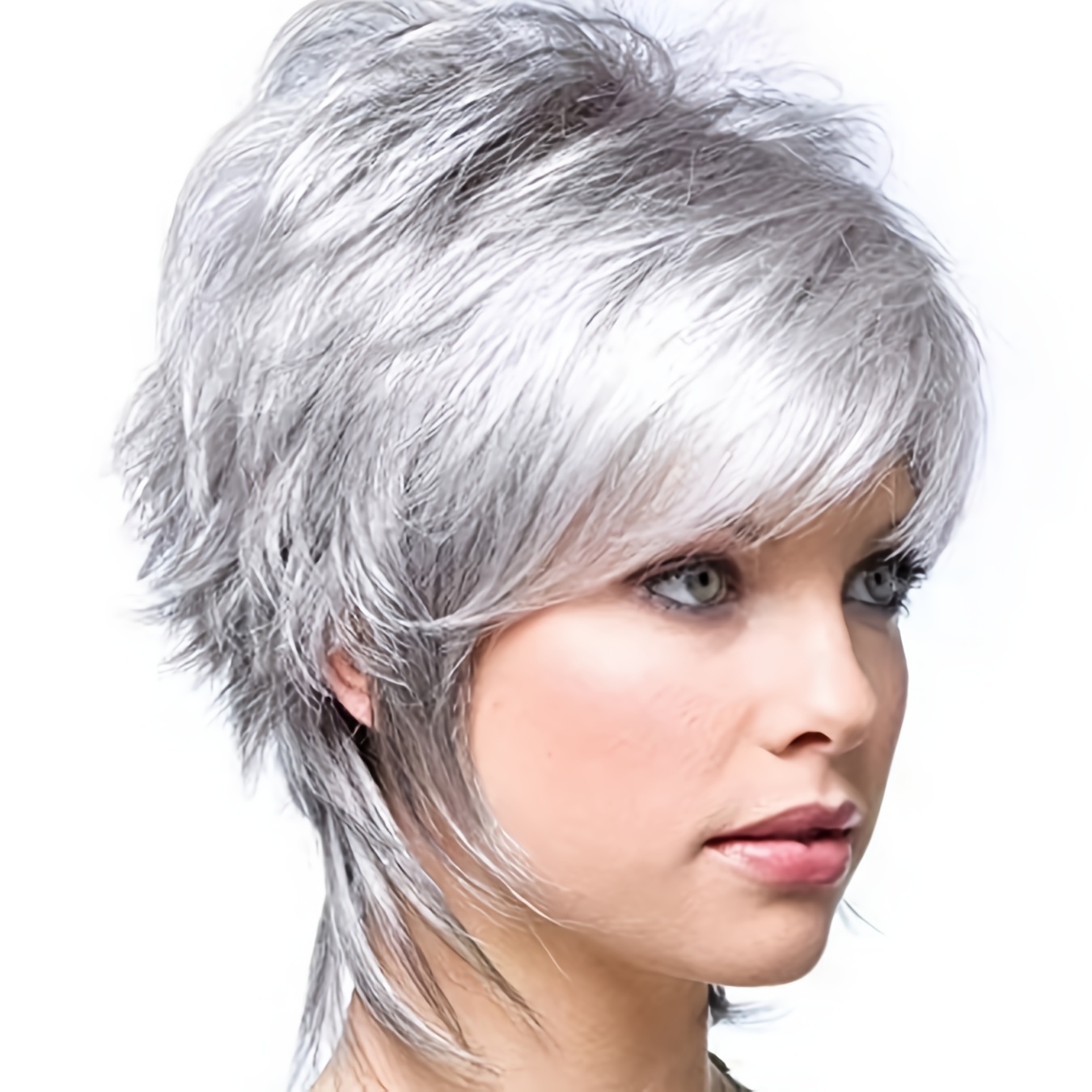 

Short Synthetic Gray Wigs Are Suitable For Women's Layered Cut Wigs With Bangs Styling Wigs Are Suitable For White Short Silvery-gray Wigs