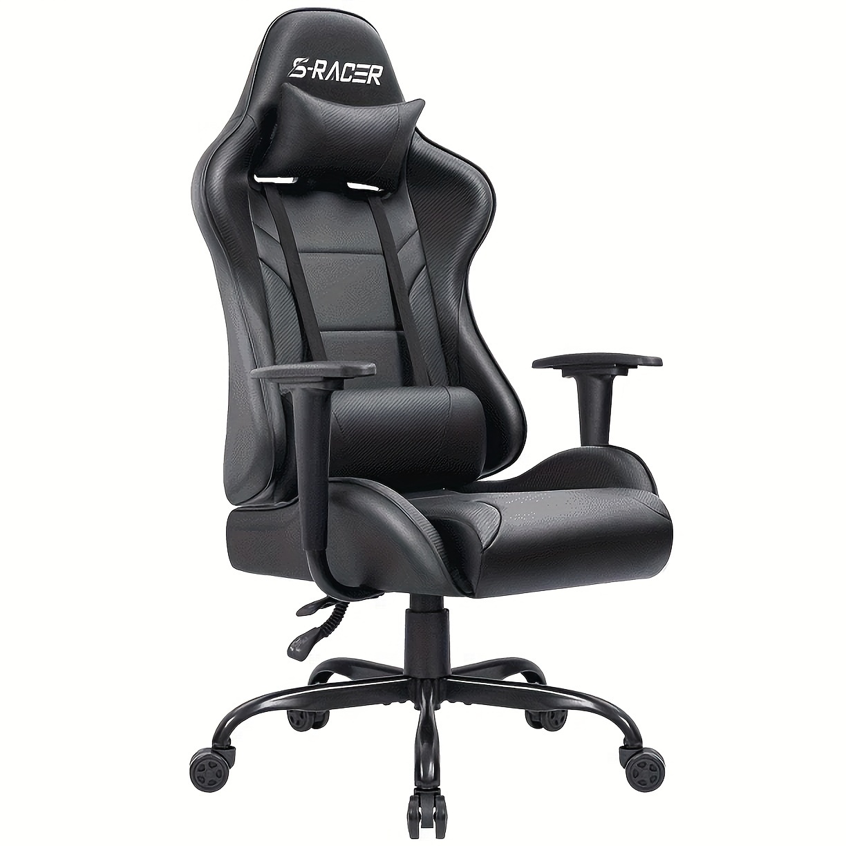 

1pc Gaming Chair Office Chair High Back Racing Computer Chair Pu Leather Adjustable Seat Height Swivel Chair Ergonomic Executive Chair With Headrest, Black