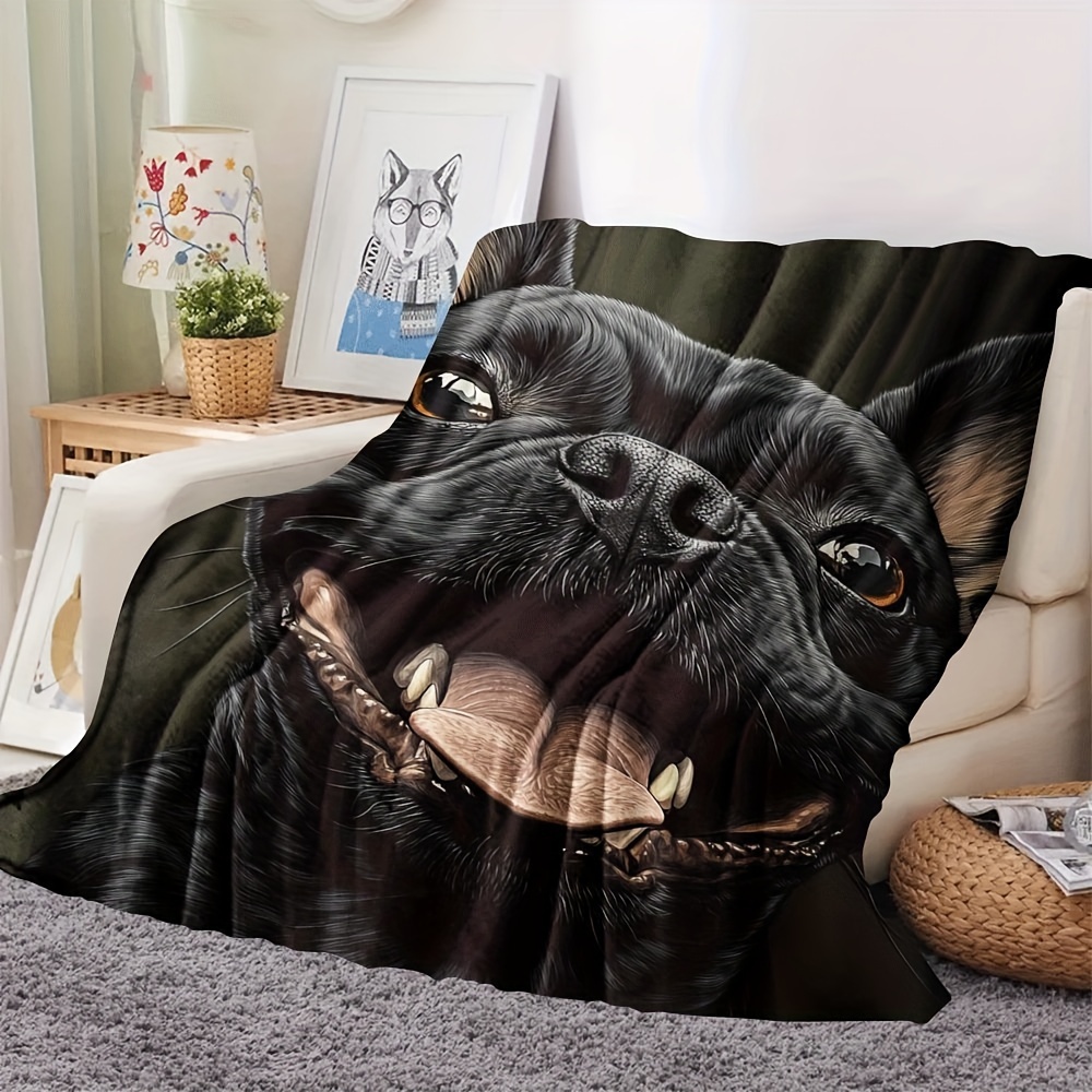 1pc French Bulldog with A Grinning Flannel Blanket Hypoallergenic,  Contemporary Home, Travel Unique Halloween Christmas Choose for 
