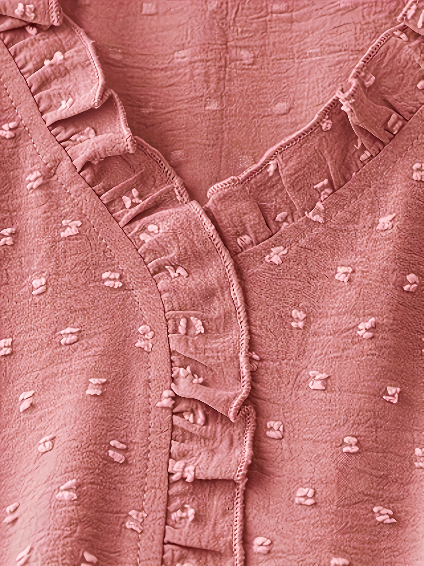 Plus Size Swiss Dot Blouse, Elegant Frill Trim Top For Summer, Women's Plus Size Clothing